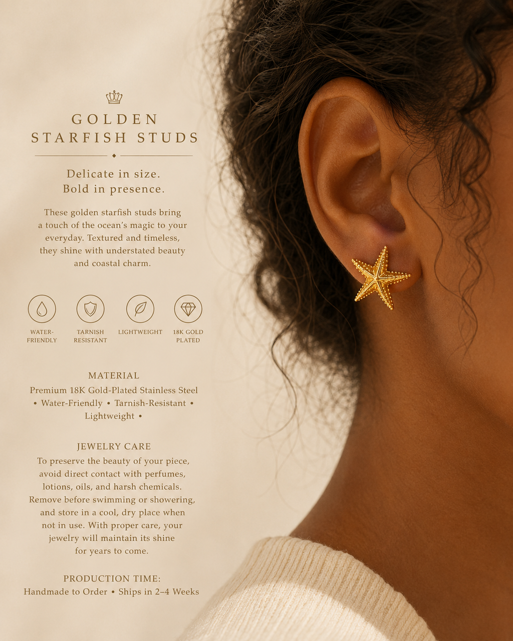 Golden Starfish Studs