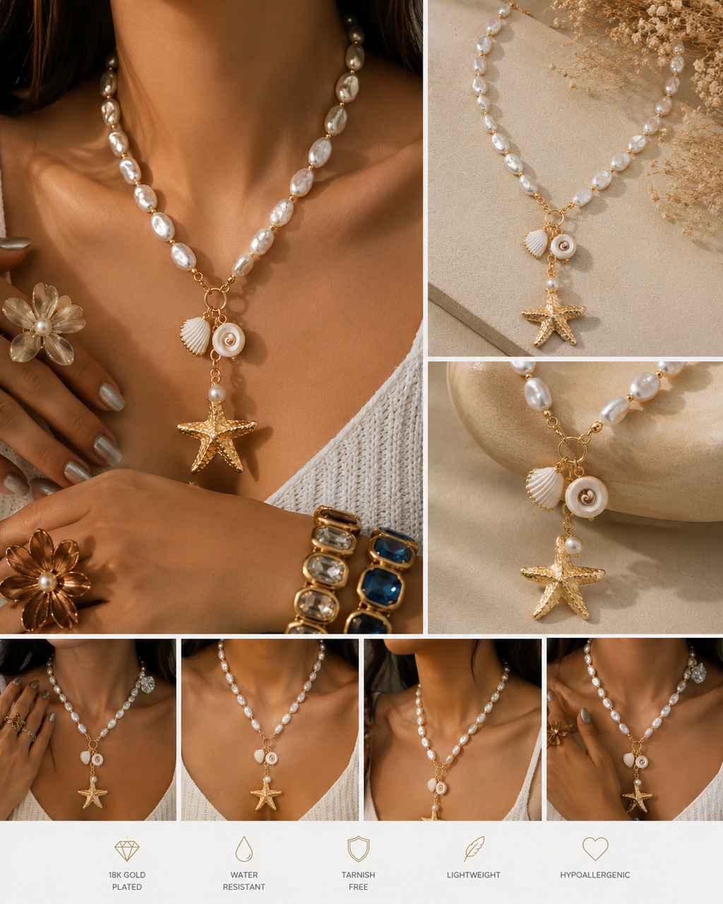 Coastal Pearl Charm Necklace