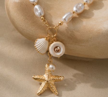 Coastal Pearl Charm Necklace