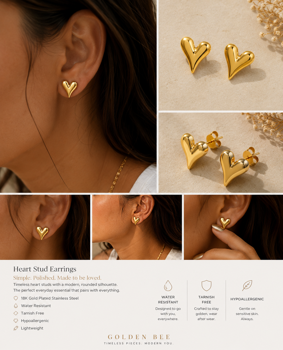 Golden Heart Studs